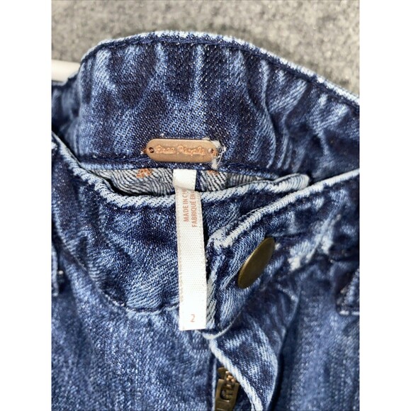 Free People Mini Skirt Womens Size 2 Blue Denim Cowgirl Boho Preppy - Picture 3 of 9